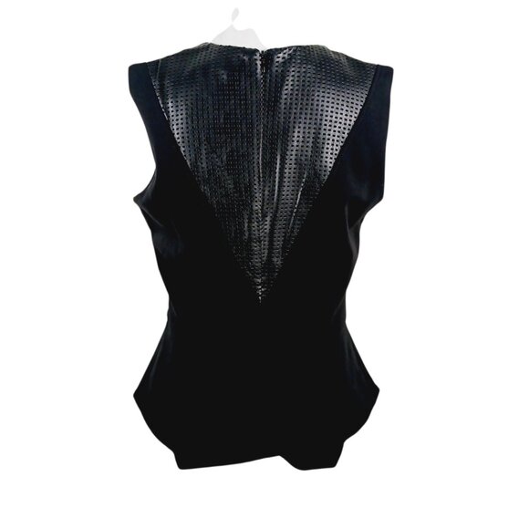 G.I.L.I.  Black Mixed Media Sleeveless Top, Faux Leather, Size 14 Chic Edgy Goth - Picture 5 of 12